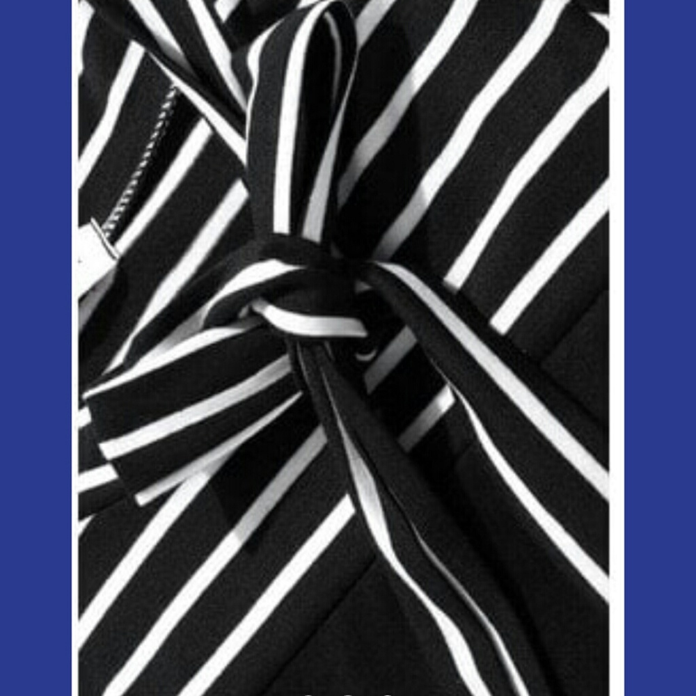 Black and White Tie Neck Blouse - Picture 2 of 4